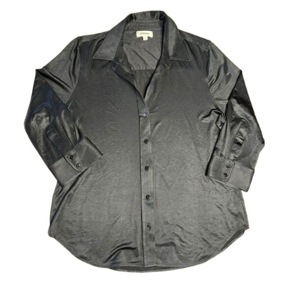 L'AGENCE Women's Tyler Black Satin Button Down Blouse Size L - Picture 2 of 7